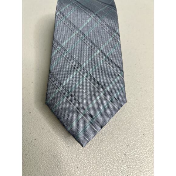 Calvin Klein Gray Plaid Pattern Silk Blend Slim Designer Tie NWT - Picture 2 of 7